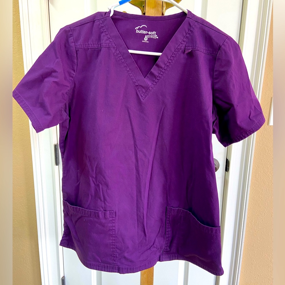 Purple Butter soft scrub set medium top; small bottoms